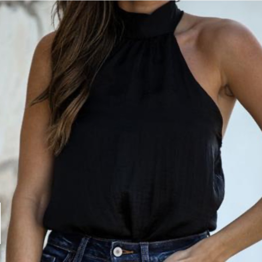 MIAMI SATIN HALTER BODYSUIT - BLACK
